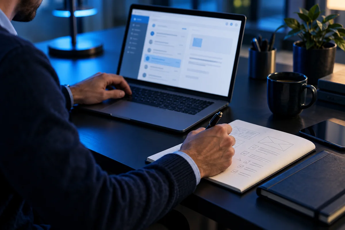 Professional planning an email campaign