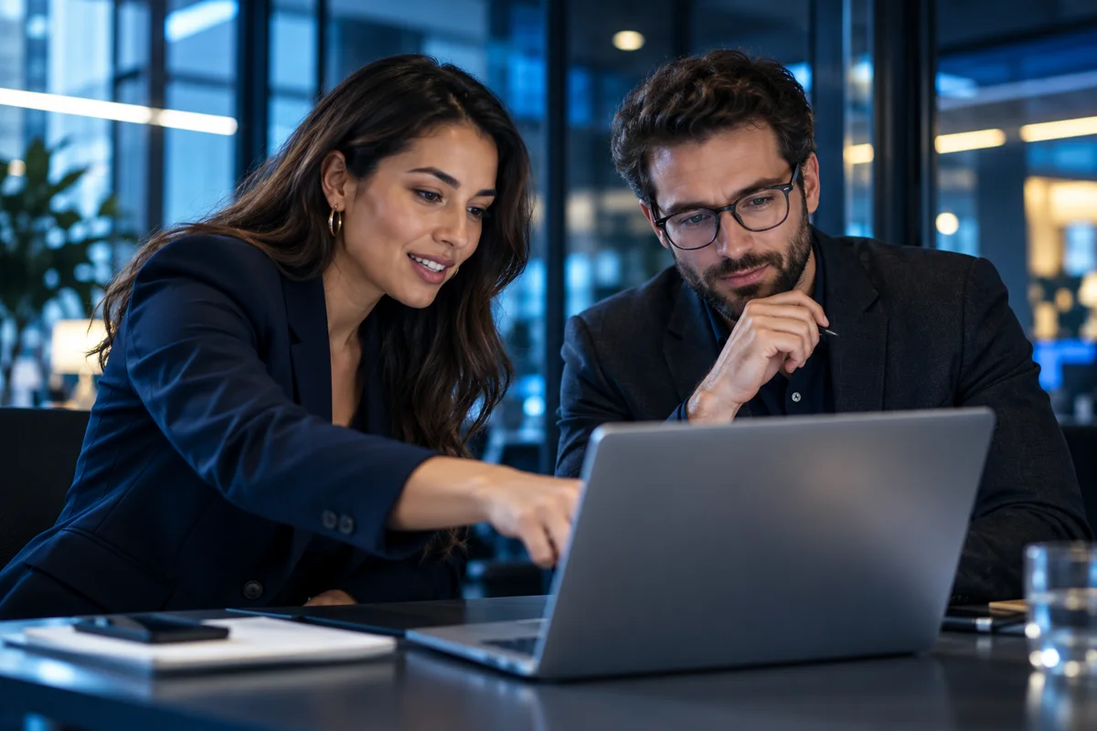 Marketing strategists reviewing content together
